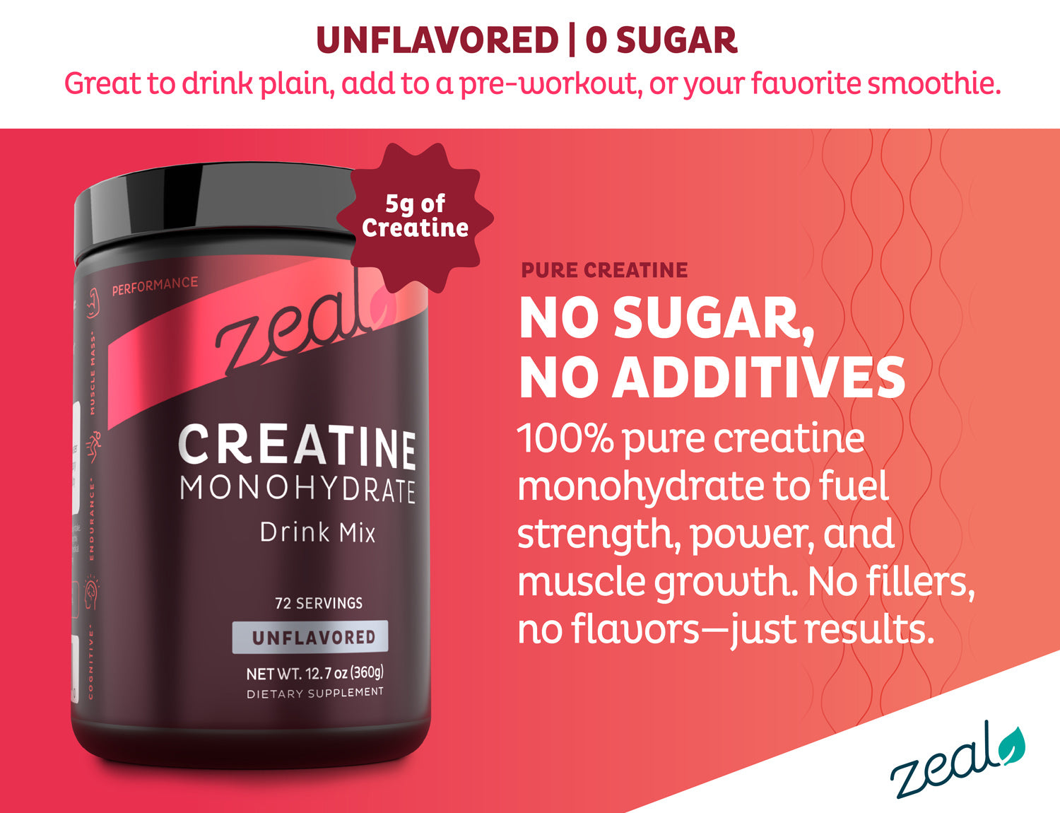 Micronized Creatine Monohydrate Unflavored Powder, 5000 mg per Serv (5g) | 72 Servings