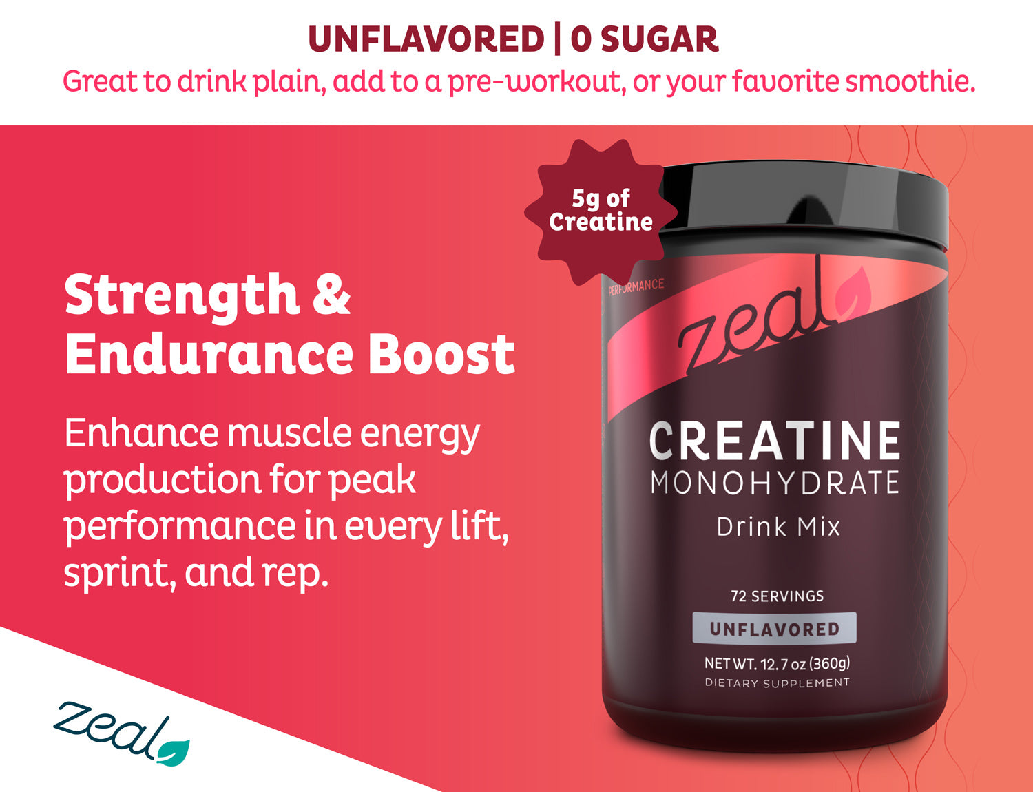 Micronized Creatine Monohydrate Unflavored Powder, 5000 mg per Serv (5g) | 72 Servings
