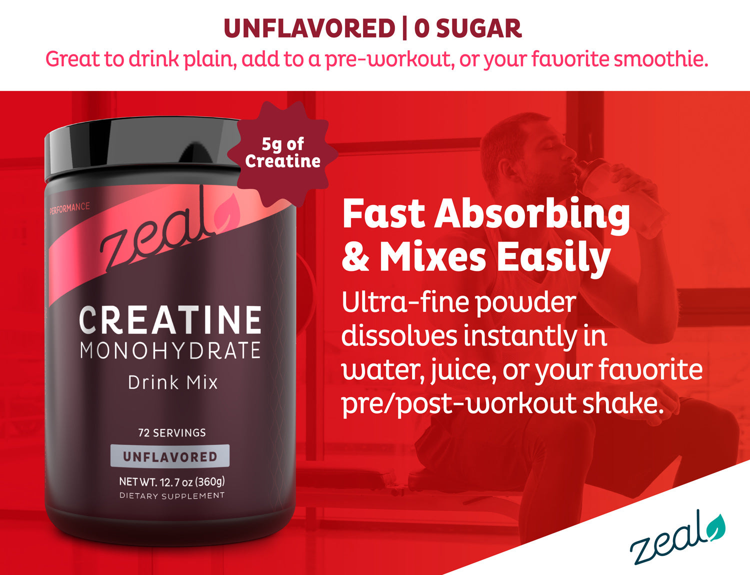Micronized Creatine Monohydrate Unflavored Powder, 5000 mg per Serv (5g) | 72 Servings