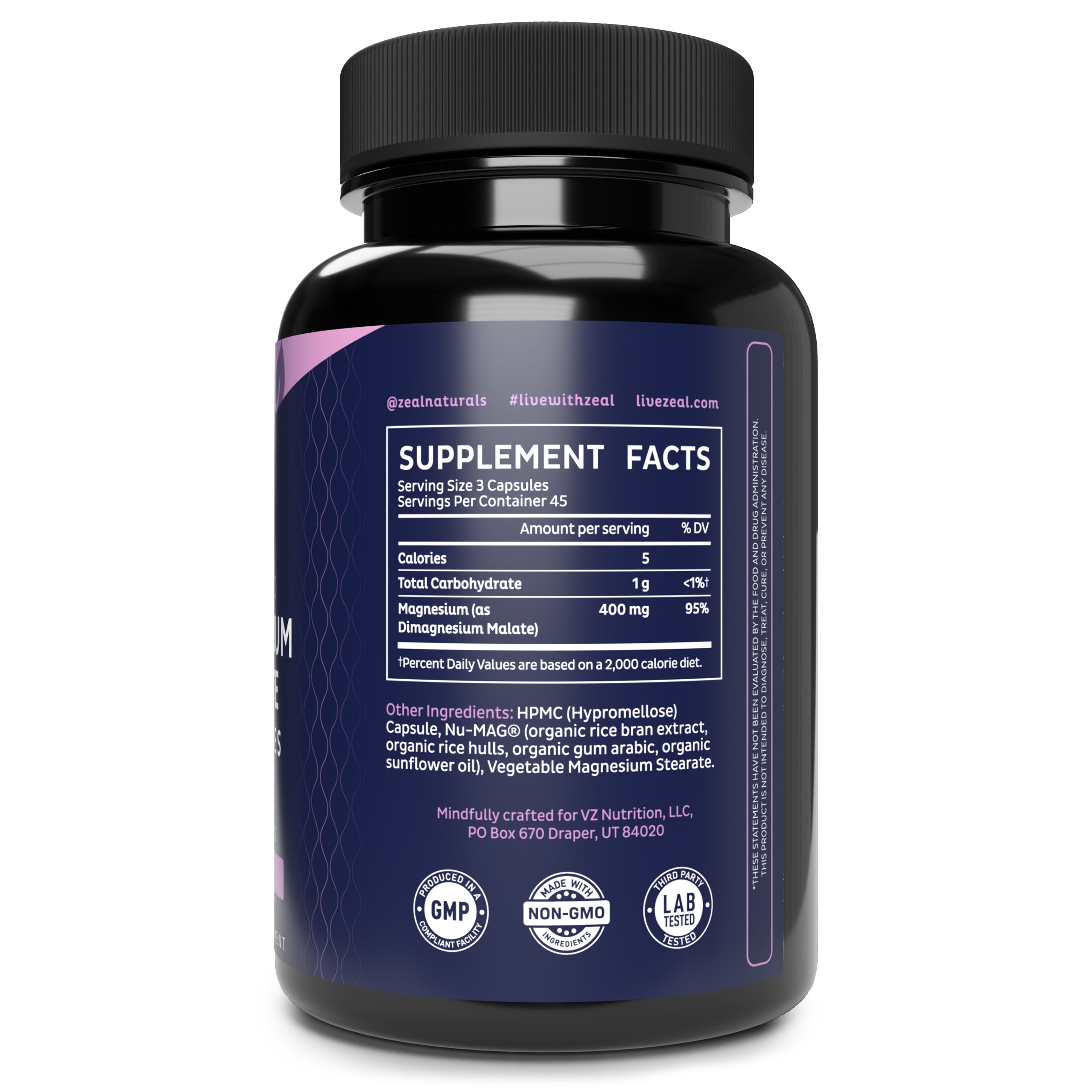 Zeal Premium Chelated Magnesium Malate (400mg | 135 Capsules)