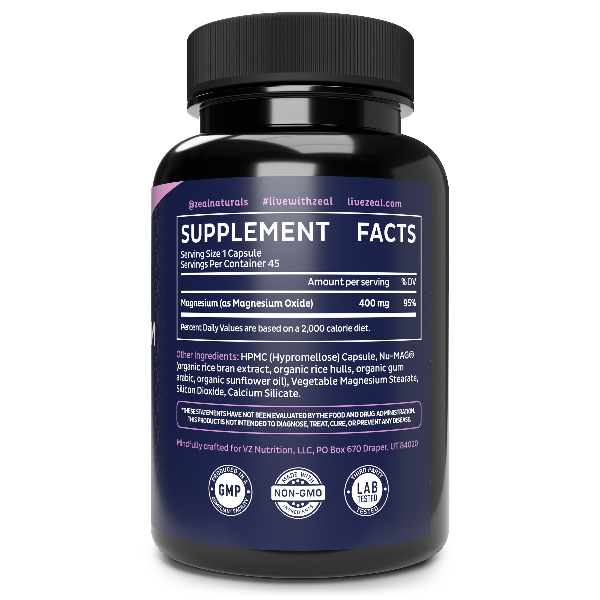 Zeal Premium Chelated Magnesium Oxide (400mg | 45 Capsules)